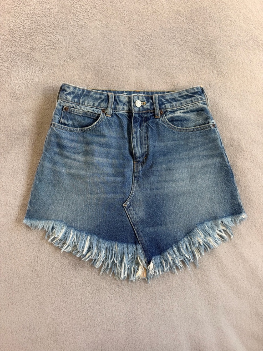 We The Free Frayed Hem Blue Denim Mini Skirt Size 26